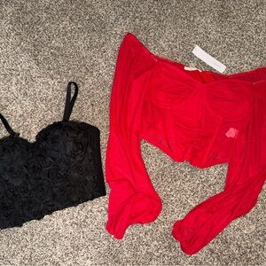 NWOT Timing Red and Black rose Bandeau Set LOT OF 2 dress shirt small